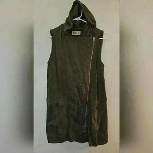 BKE Women's Small Hooded Vest‎ Army Green Cross Body Full Zip Thigh Length